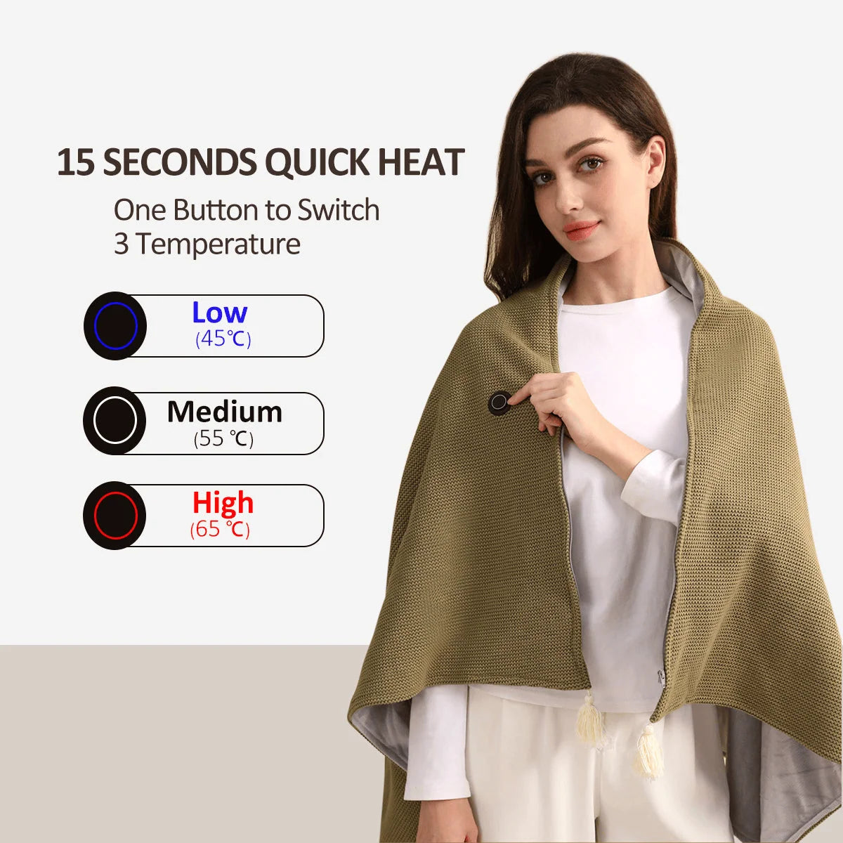 Heated Wrap Blanket USB-Powered Adjustable Heat Settings