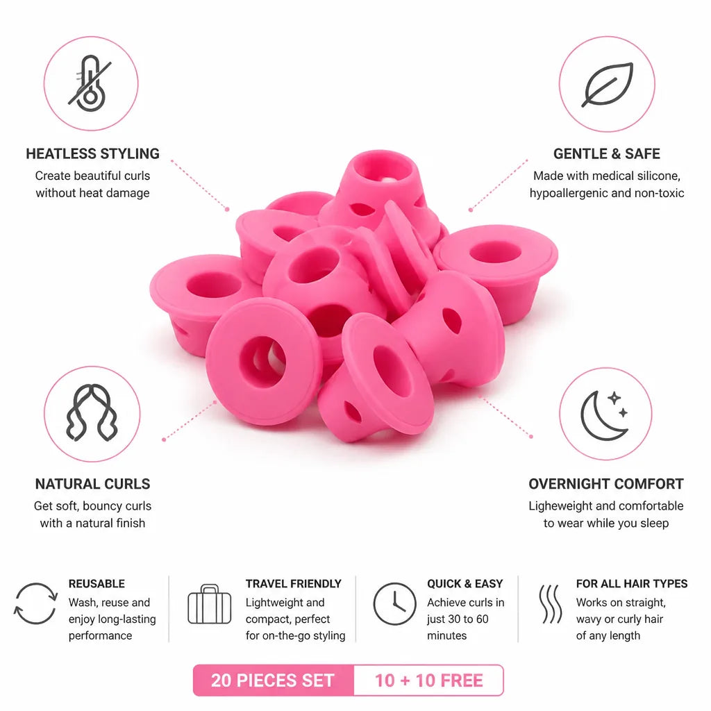 Heatless Hair Curlers Medical Silicone Overnight Set of 20