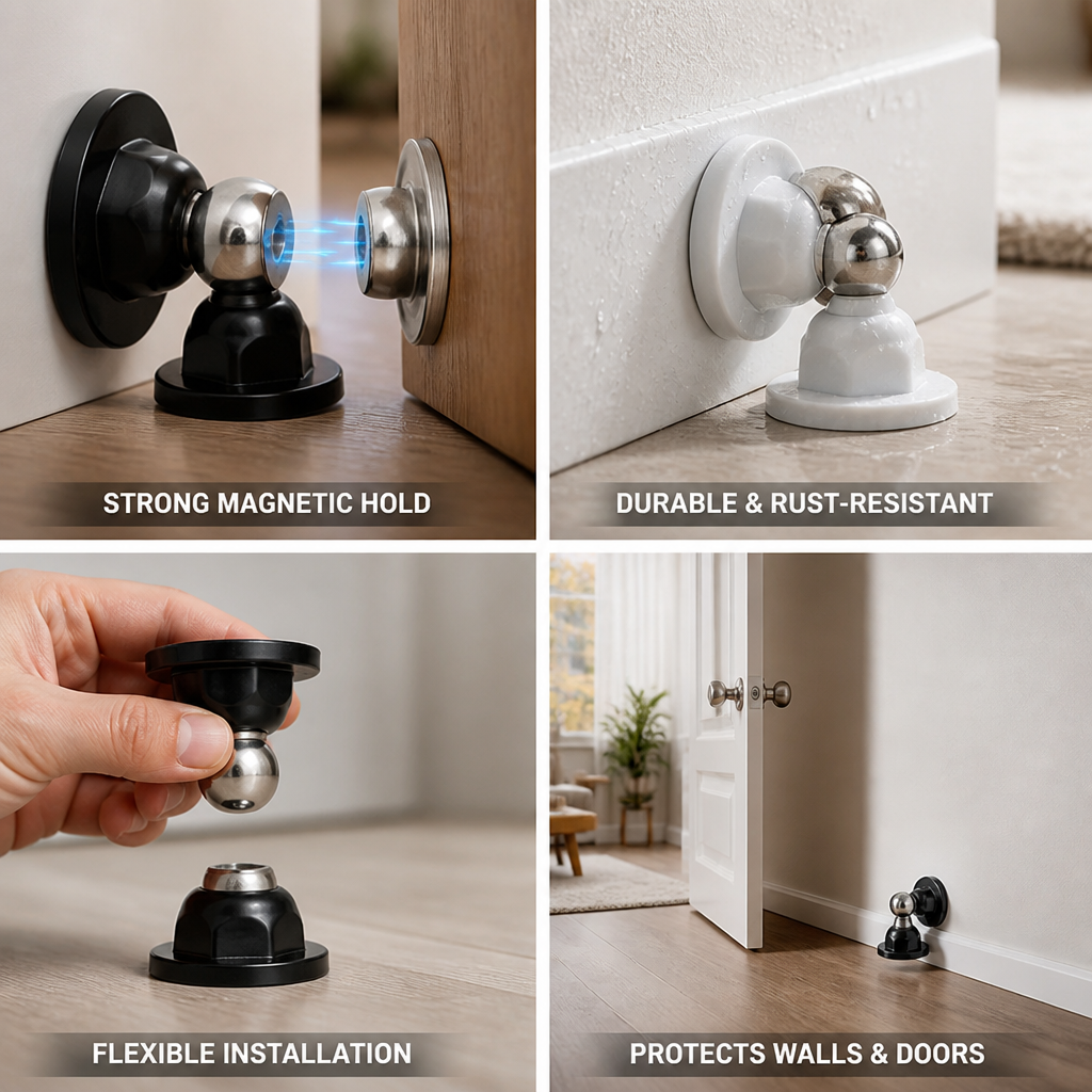 Heavy-Duty Magnetic Metal Door Stopper (Silicone Base)