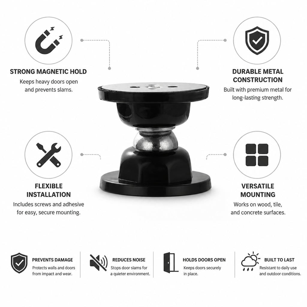 Heavy-Duty Magnetic Metal Door Stopper (Silicone Base)