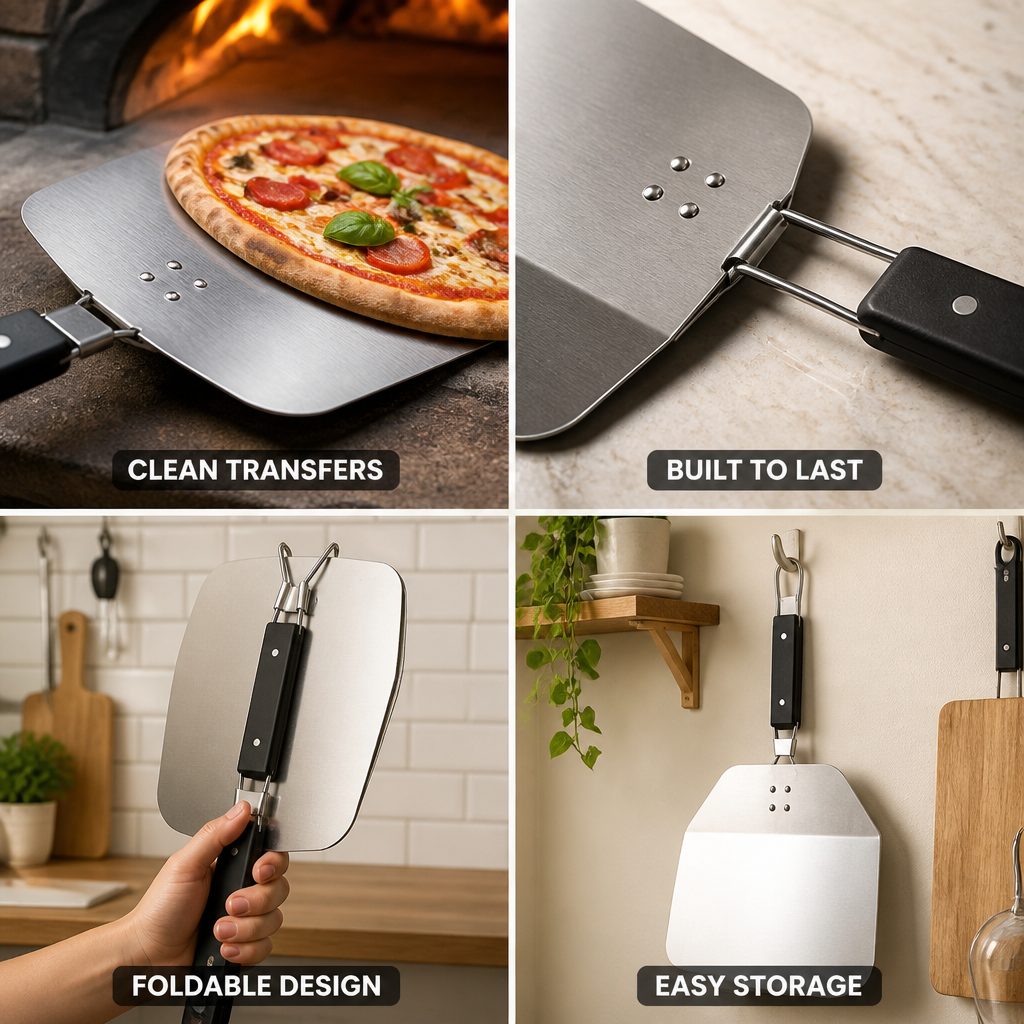 Heavy-Duty Stainless Steel Square-Edge Pizza Peel (Foldable Handle)