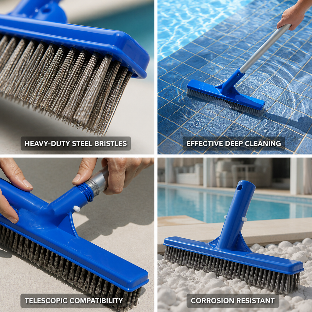 Heavy-Duty Steel Bristle Pool Brush (Telescopic Compatible)