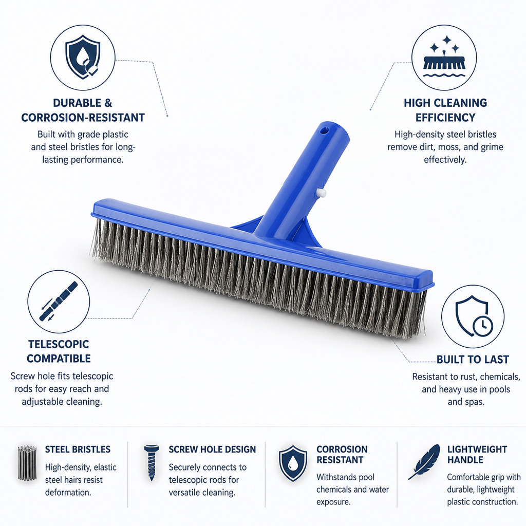 Heavy-Duty Steel Bristle Pool Brush (Telescopic Compatible)