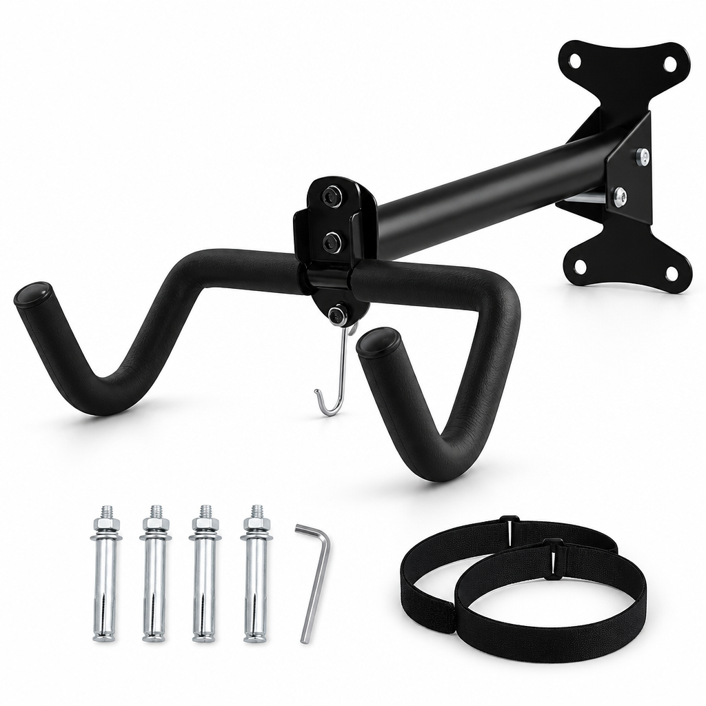 Heavy-Gauge Steel Padded Dual-Arm Bicycle Rack (Wall-Mounted, Anchors Included)