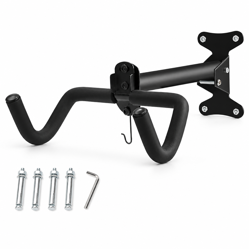 Heavy-Gauge Steel Padded Dual-Arm Bicycle Rack (Wall-Mounted, Anchors Included)