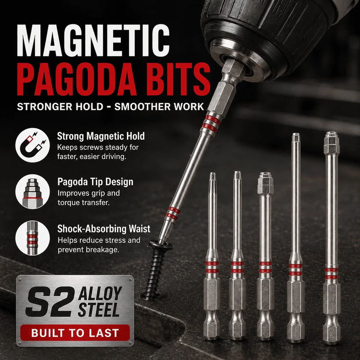Hex Screwdriver Bit Set Magnetic Shock-Absorbing Torsion Zone