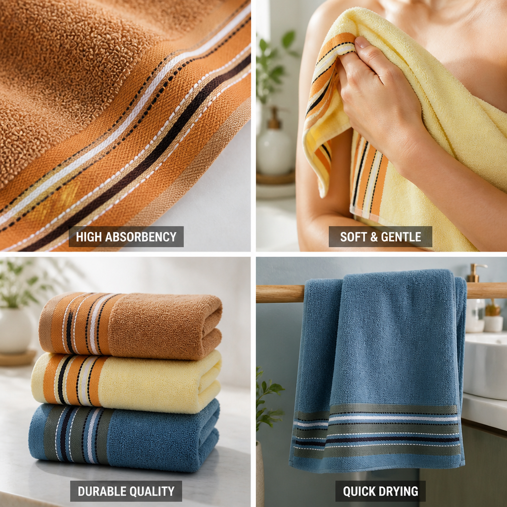 High-Absorbency Soft Striped Terry Bath Towel