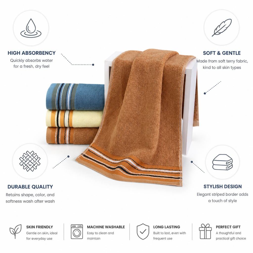 High-Absorbency Soft Striped Terry Bath Towel