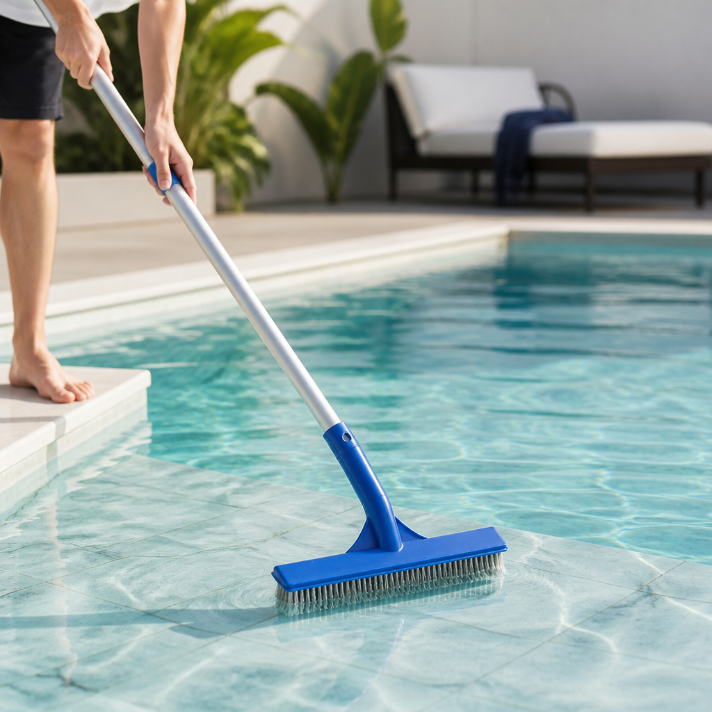High-Density Steel Bristle Pool Brush (10in, Telescopic-Ready)
