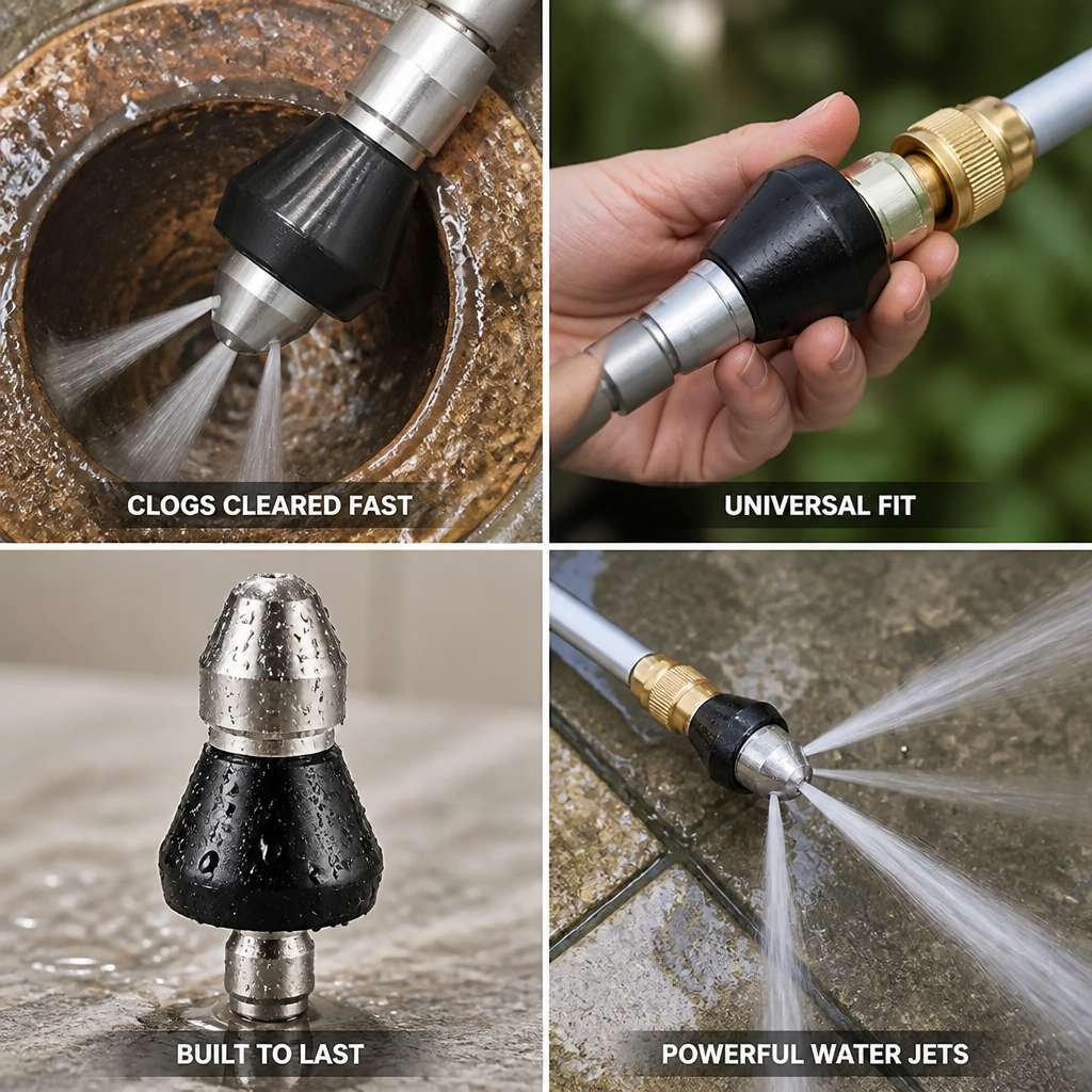 High-Pressure Stainless Steel Drain Nozzle (Universal Hose Fit)