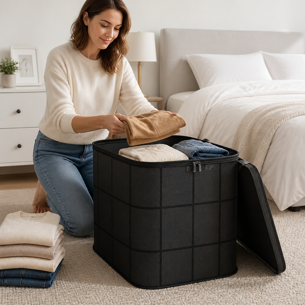 High-Quality Fabric Storage Basket With Reinforced Handles (Large)