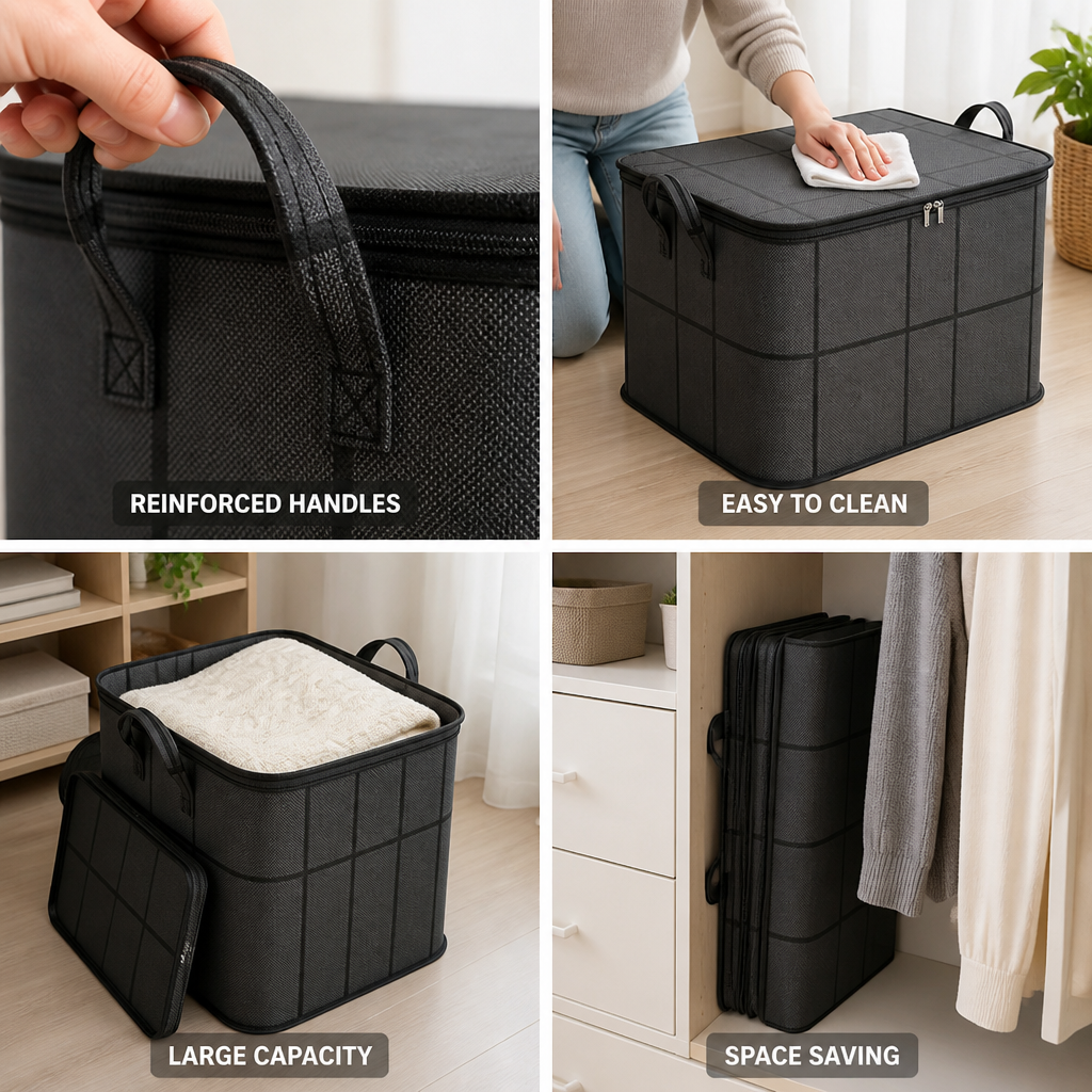 High-Quality Fabric Storage Basket With Reinforced Handles (Large)