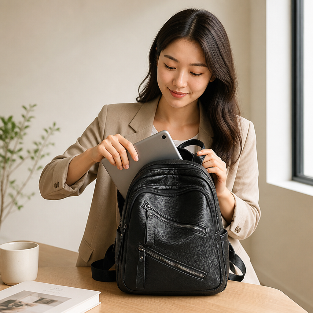 High-Quality Leather Multi-Pocket Backpack