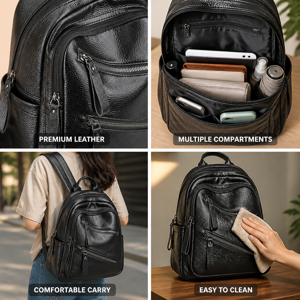 High-Quality Leather Multi-Pocket Backpack