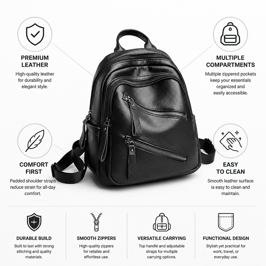 High-Quality Leather Multi-Pocket Backpack