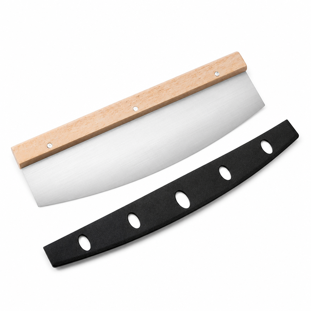 High-Temp Aluminum Folding Hardwood-Handle Pizza Peel (Removable Scraper & Bench Knife)