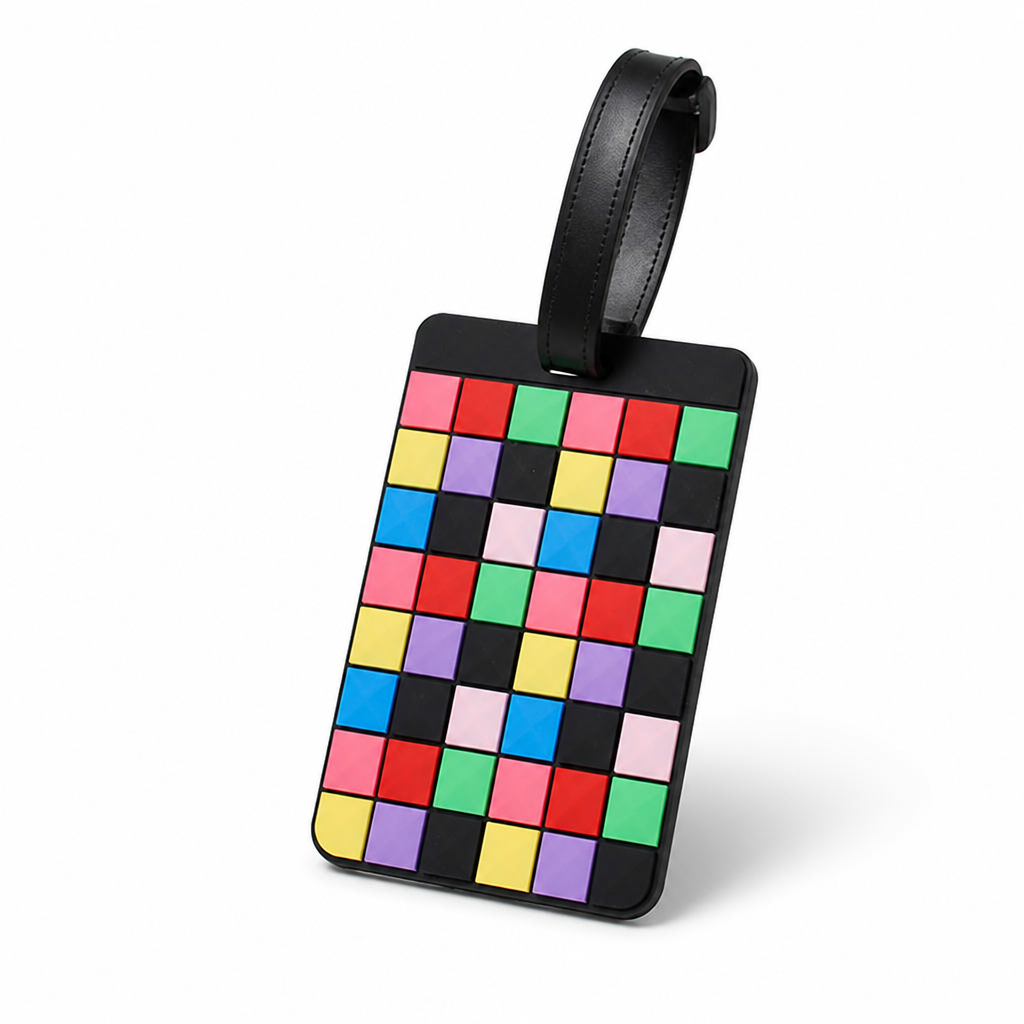 High-Visibility Colorful Geometric Luggage Tag (Clear ID Window)