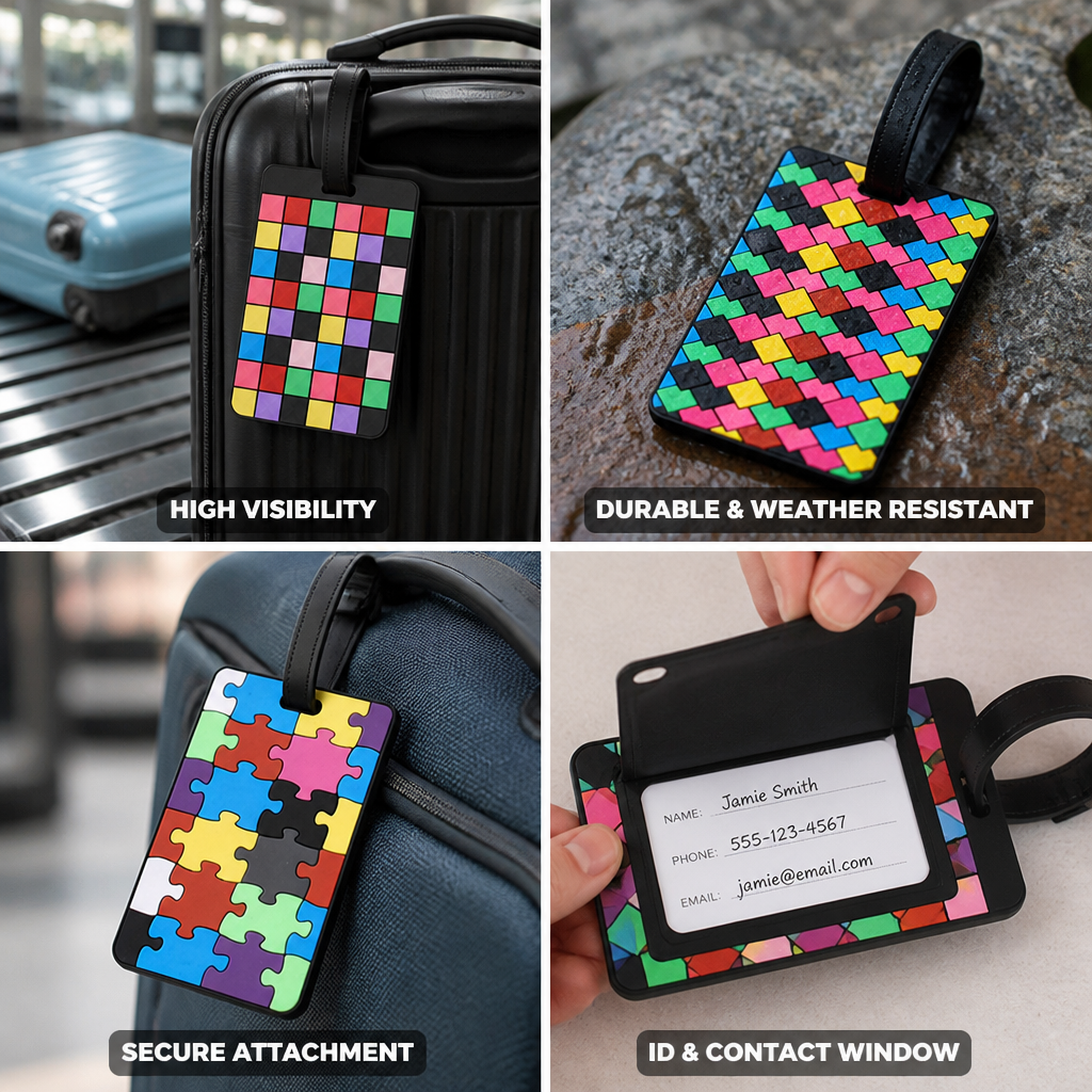 High-Visibility Colorful Geometric Luggage Tag (Clear ID Window)