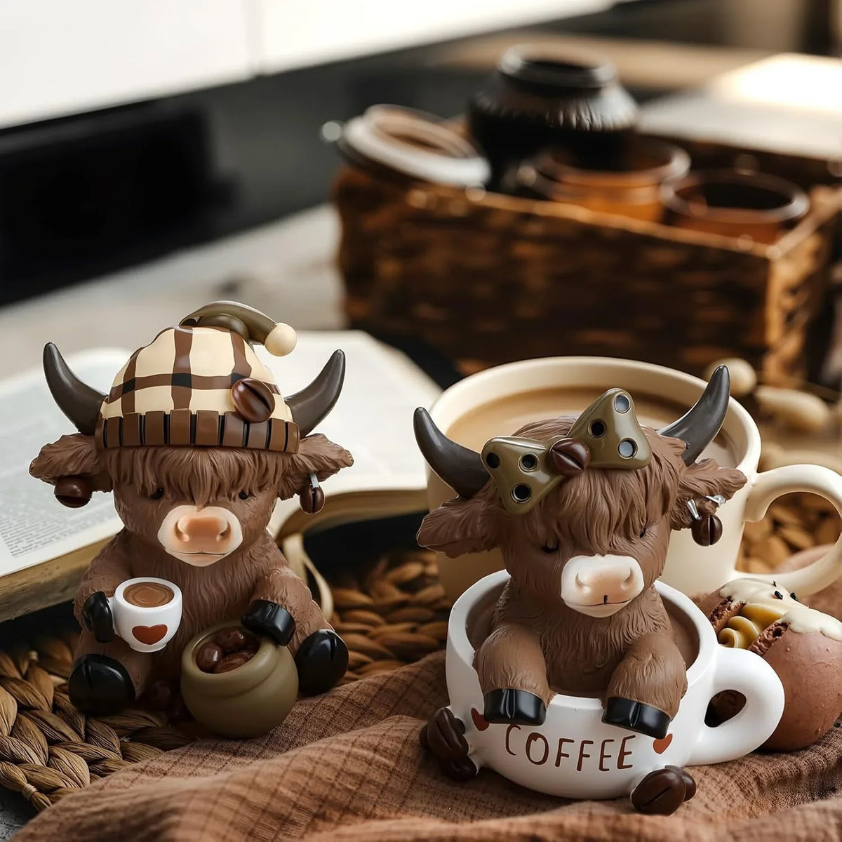 Highland Cow Figurine Rustic Coffee Color 10 cm