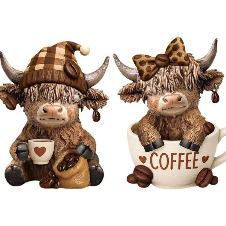 Highland Cow Figurine Rustic Coffee Color 10 cm