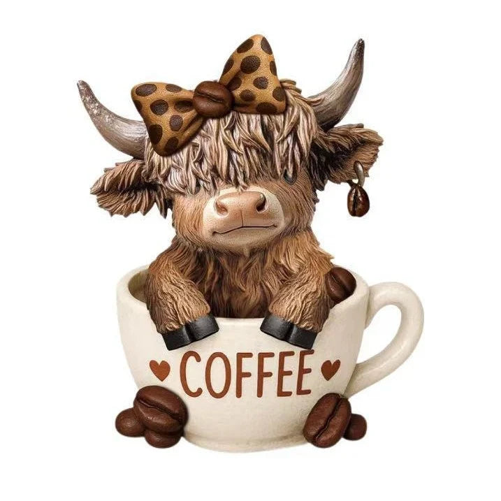 Highland Cow Figurine Rustic Coffee Color 10 cm