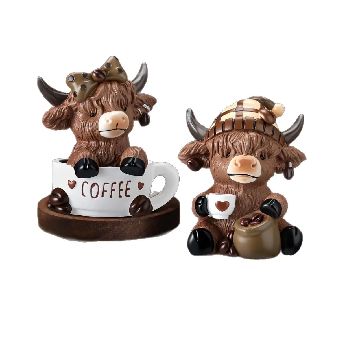Highland Cow Figurine Rustic Coffee Color 10 cm