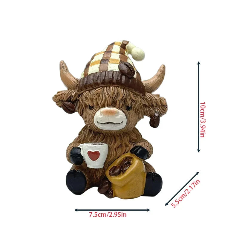 Highland Cow Figurine Rustic Coffee Color 10 cm