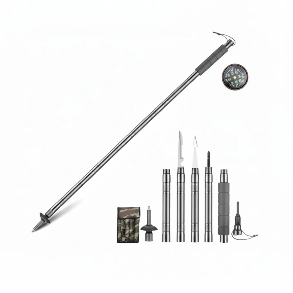 Hiking Pole Integrated Multitool Foldable Design