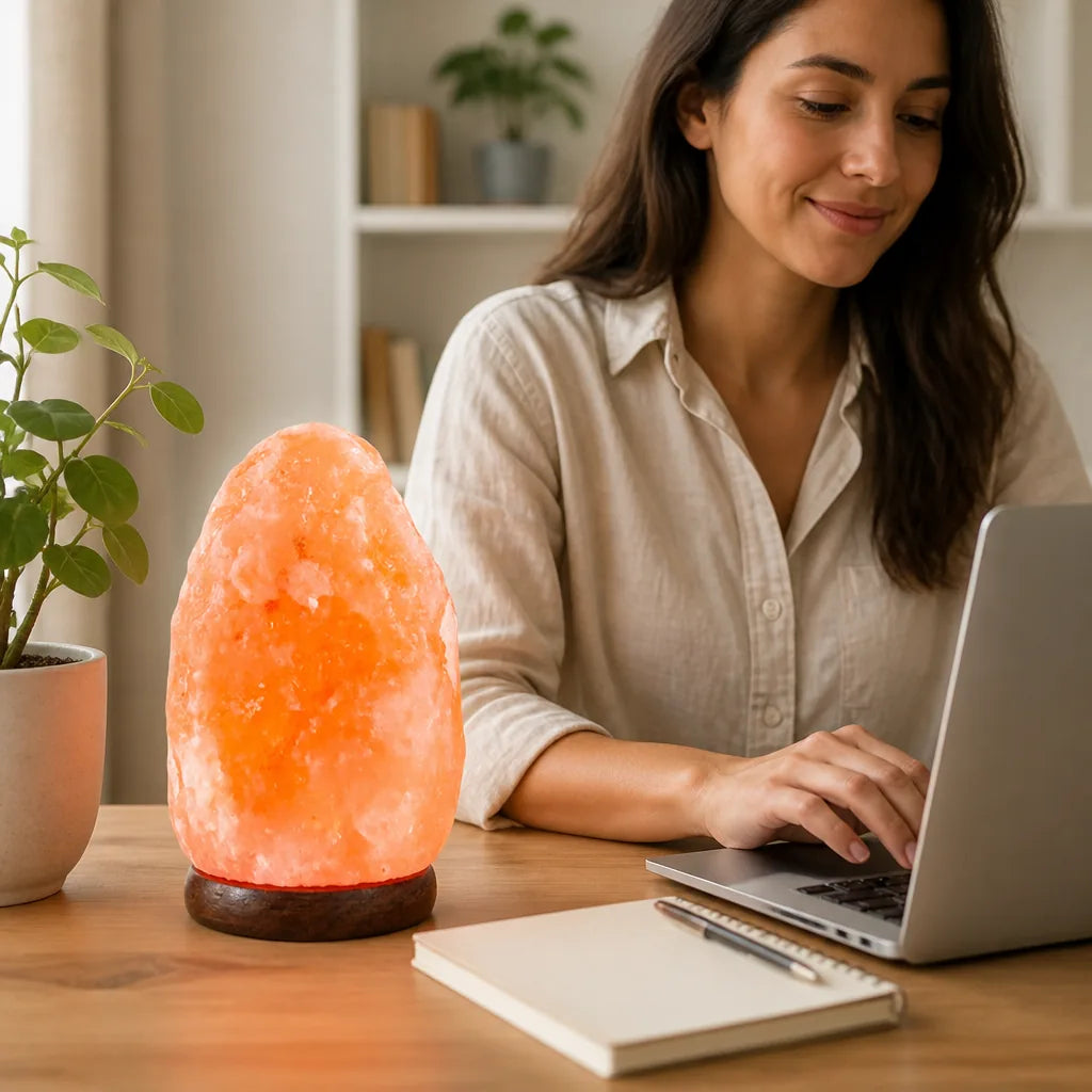 Himalayan Salt Lamp Handcrafted Warm Glow Wooden Base