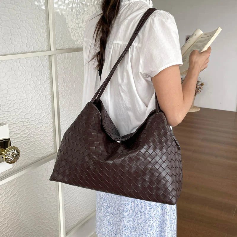 Hobo Bag Woven Leather Spacious Interior Comfortable Shoulder Straps