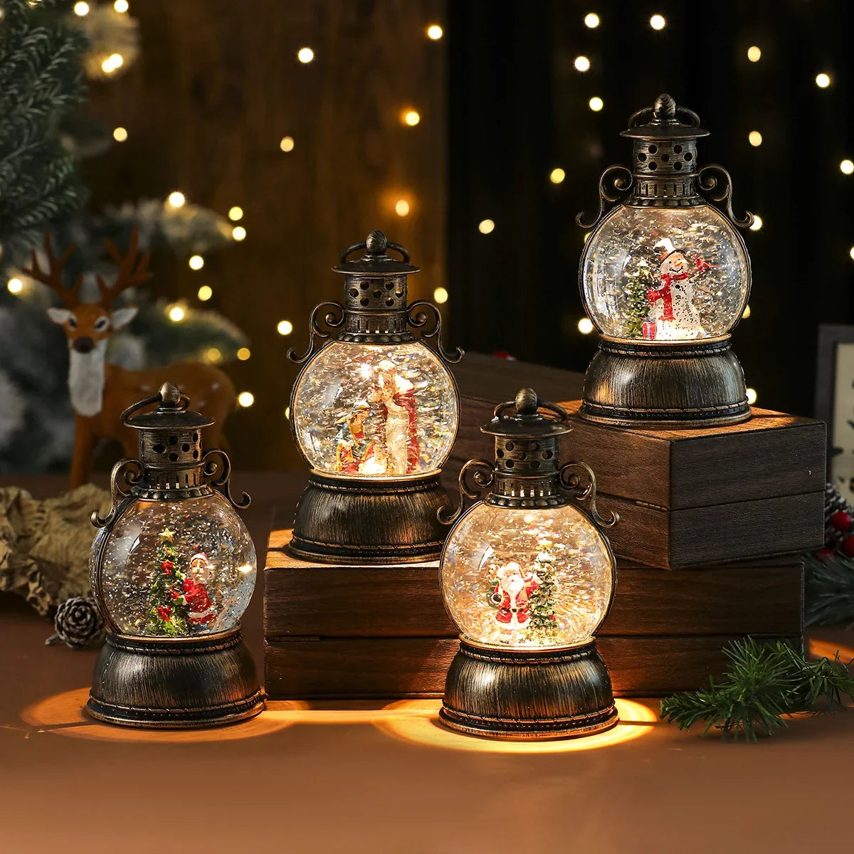 Holiday Lantern Glass Dome Winter Scene Battery Operated