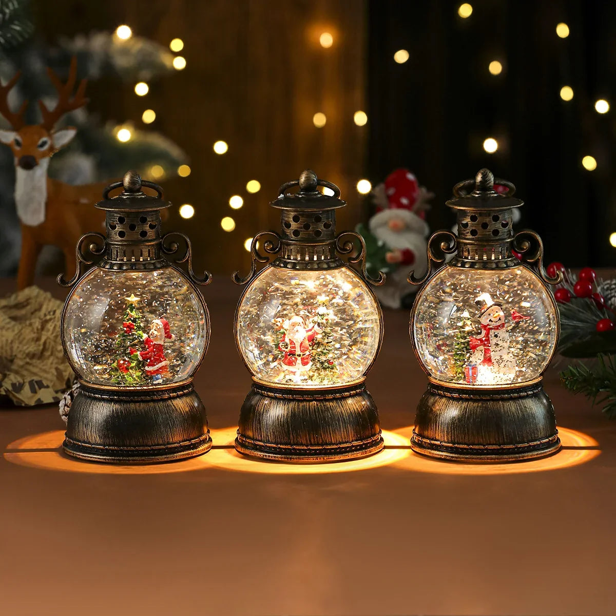 Holiday Lantern Glass Dome Winter Scene Battery Operated