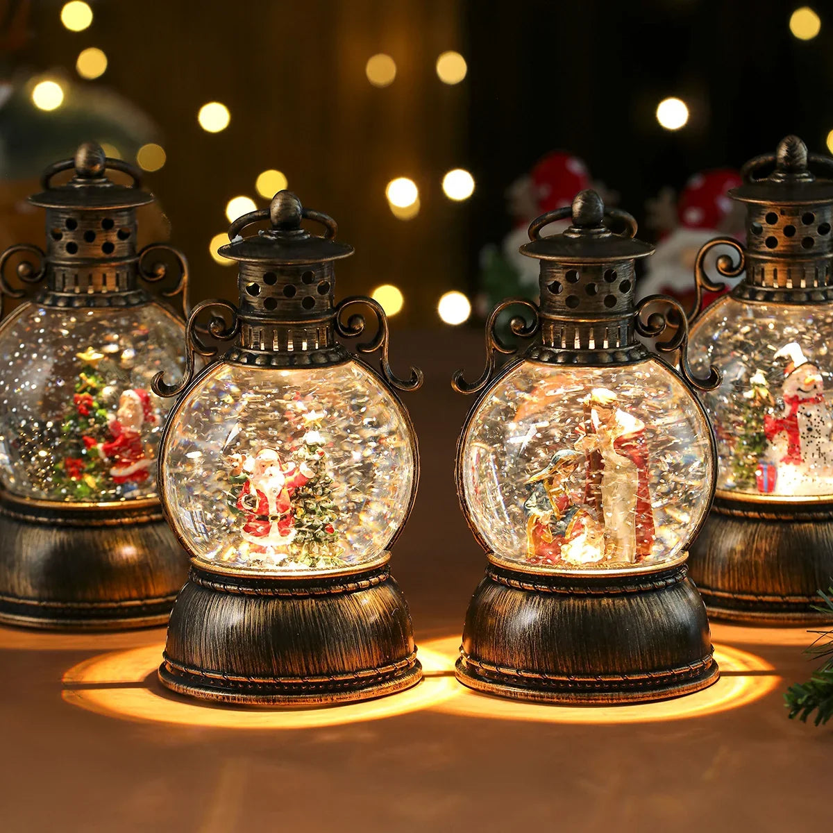 Holiday Lantern Glass Dome Winter Scene Battery Operated