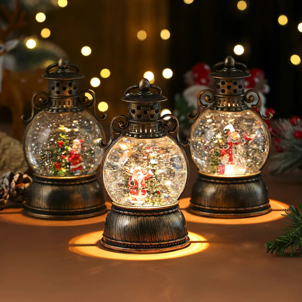 Holiday Lantern Glass Dome Winter Scene Battery Operated