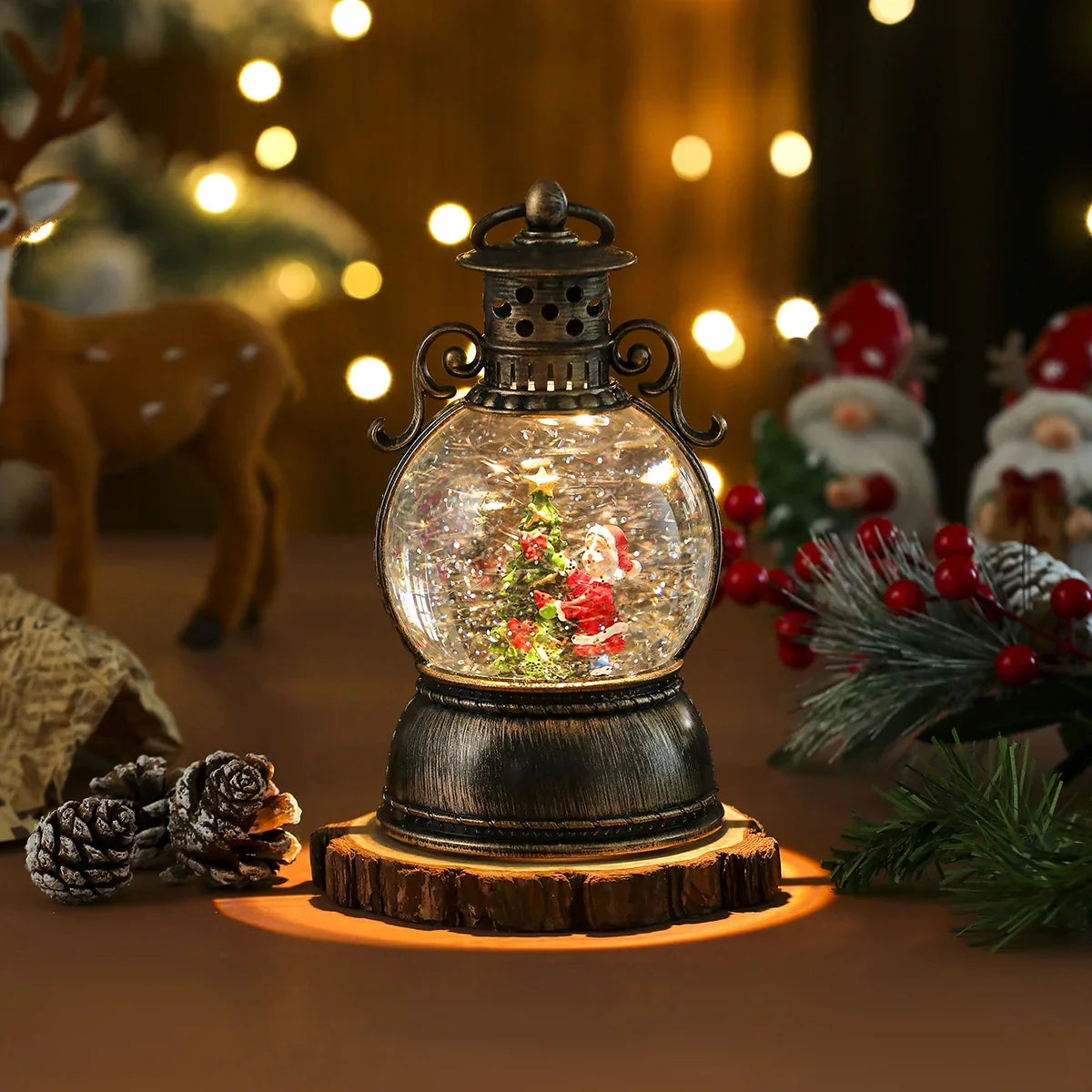Holiday Lantern Glass Dome Winter Scene Battery Operated