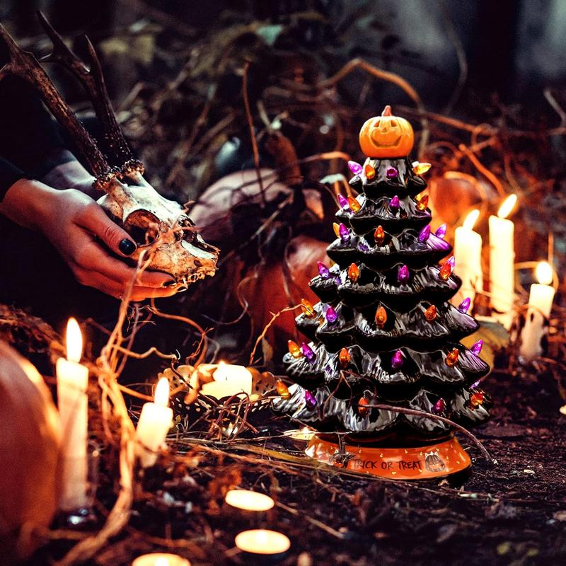 Holiday Tree Dual-Season LED Purple & Orange Battery-Powered