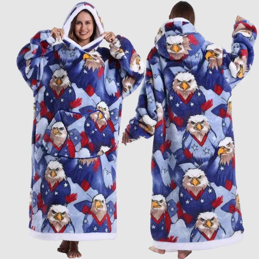 Hooded Blanket Oversized Double-Brushed Fleece Deep Hood & Pouch Pocket