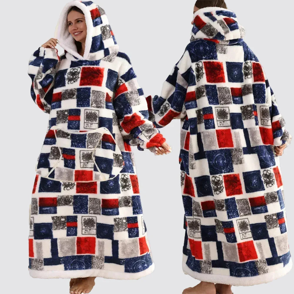 Hooded Blanket Oversized Double-Brushed Fleece Deep Hood & Pouch Pocket