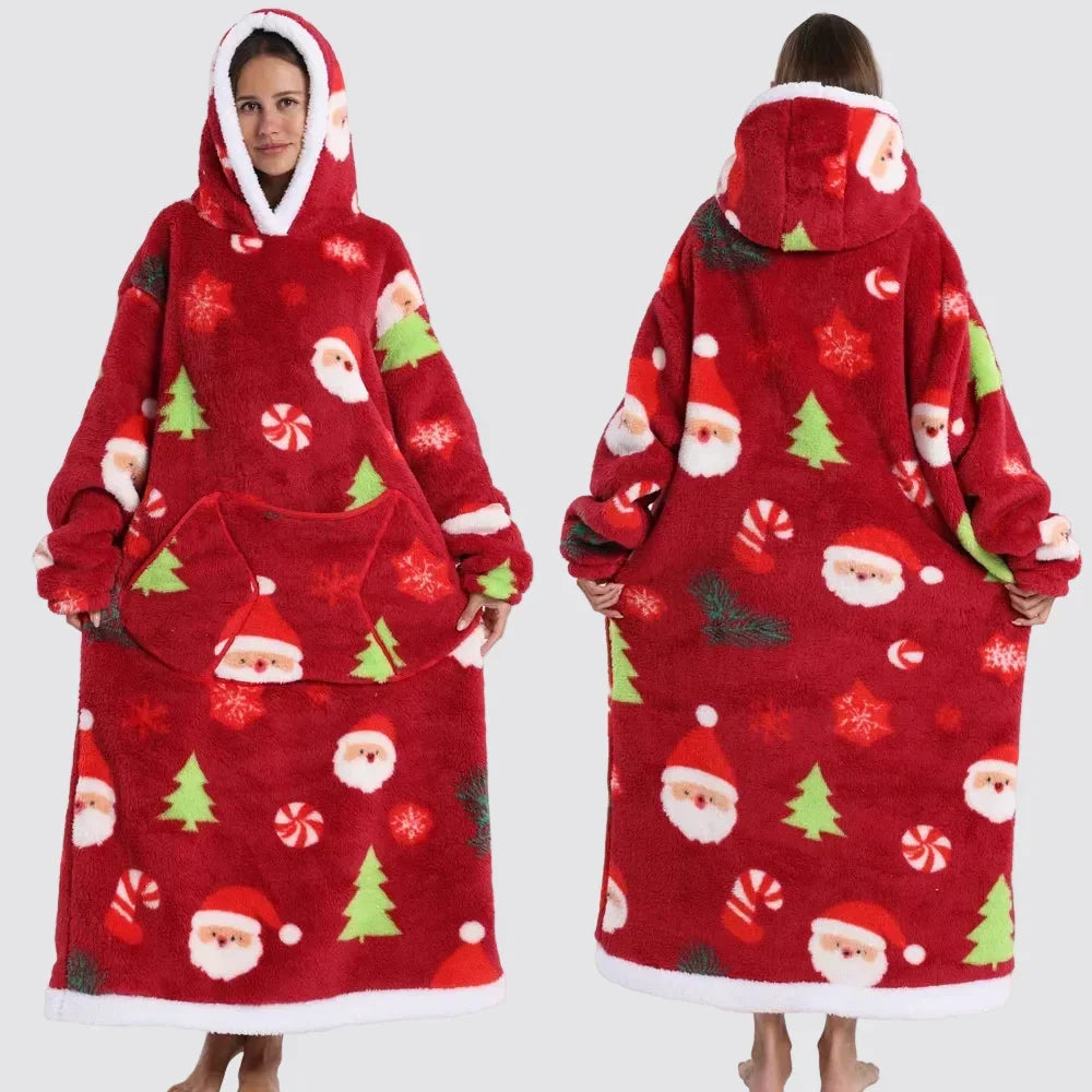 Hooded Blanket Oversized Double-Brushed Fleece Deep Hood & Pouch Pocket