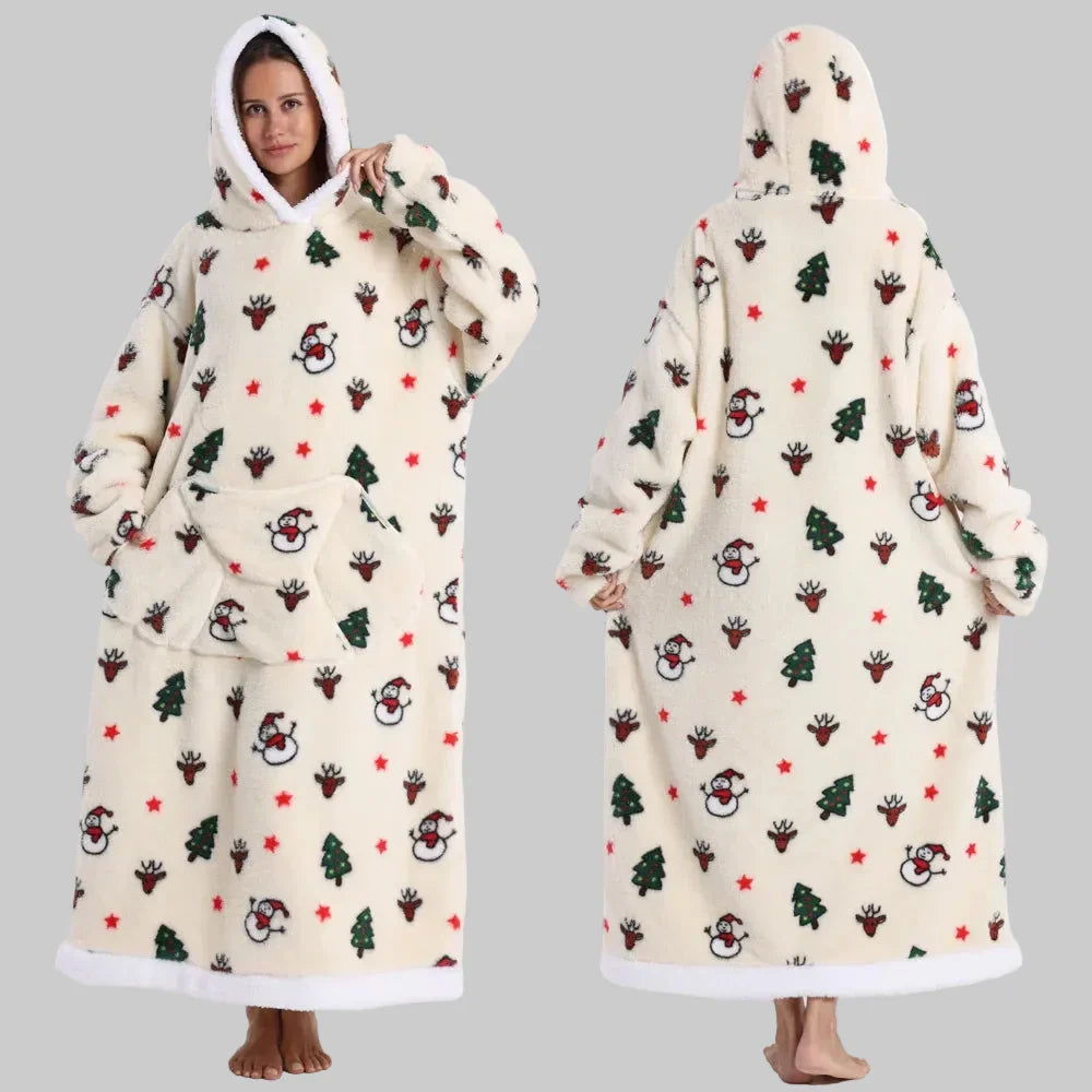 Hooded Blanket Oversized Double-Brushed Fleece Deep Hood & Pouch Pocket
