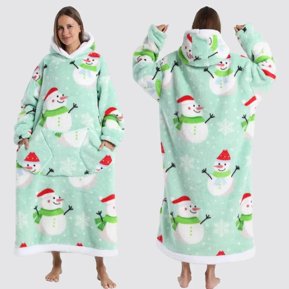 Hooded Blanket Oversized Double-Brushed Fleece Deep Hood & Pouch Pocket