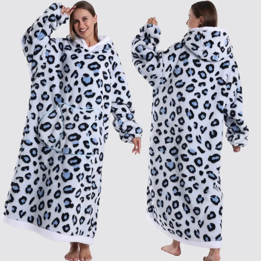 Hooded Blanket Oversized Double-Brushed Fleece Deep Hood & Pouch Pocket