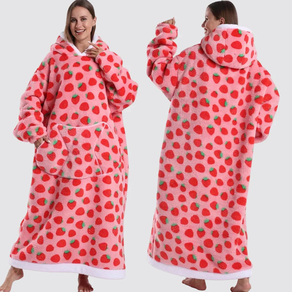 Hooded Blanket Oversized Double-Brushed Fleece Deep Hood & Pouch Pocket
