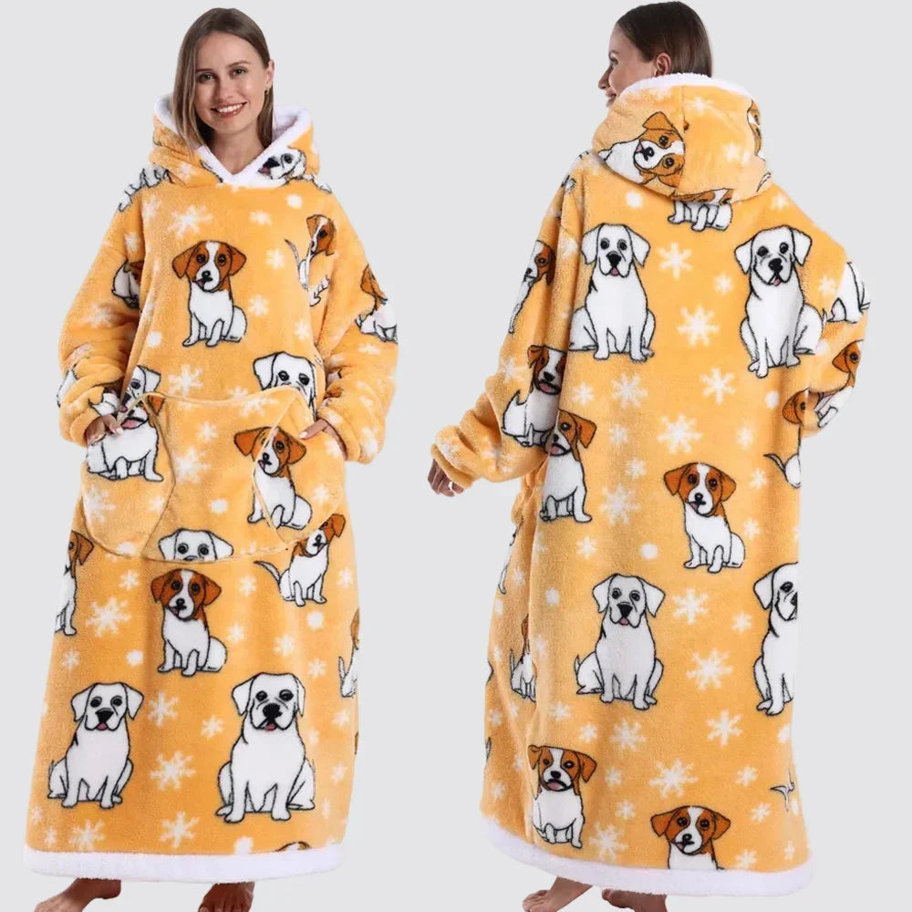 Hooded Blanket Oversized Double-Brushed Fleece Deep Hood & Pouch Pocket