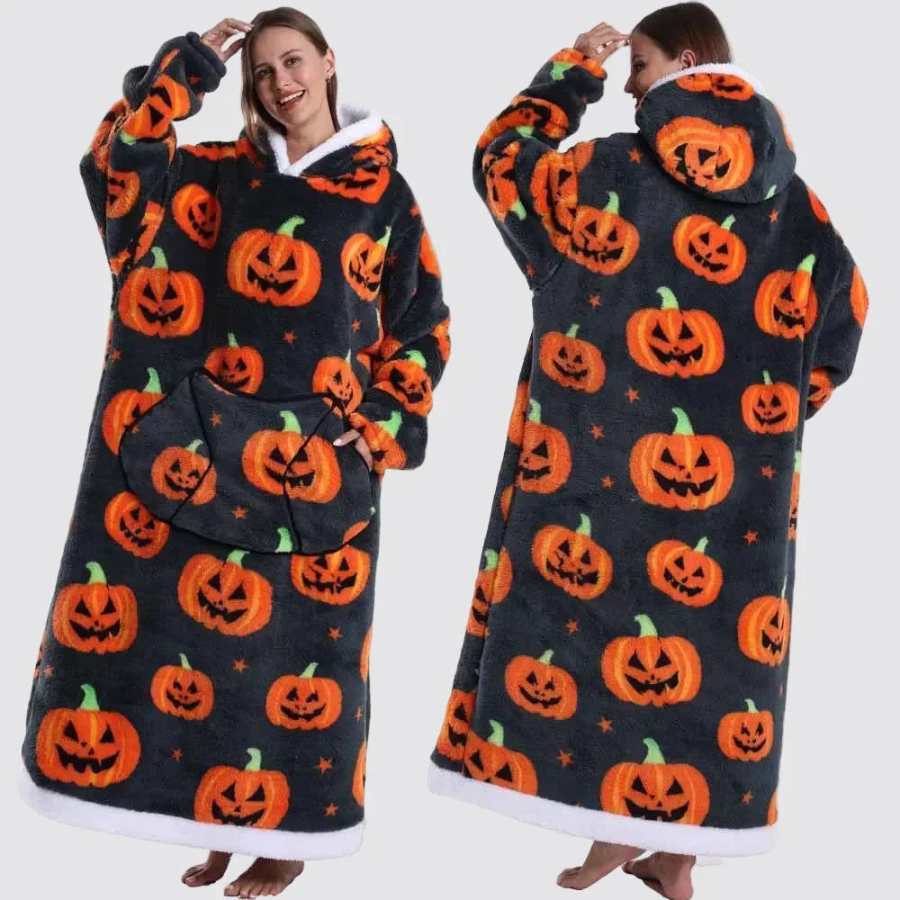 Hooded Blanket Oversized Double-Brushed Fleece Deep Hood & Pouch Pocket