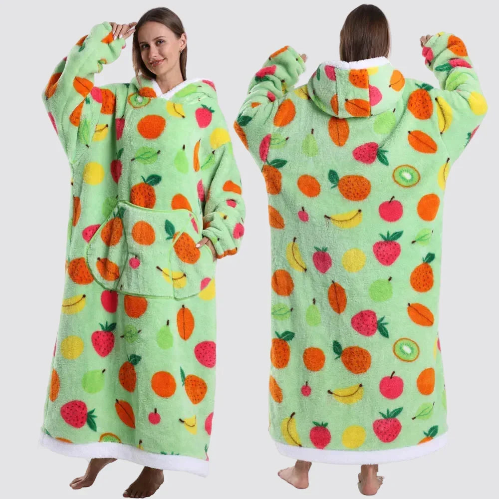 Hooded Blanket Oversized Double-Brushed Fleece Deep Hood & Pouch Pocket