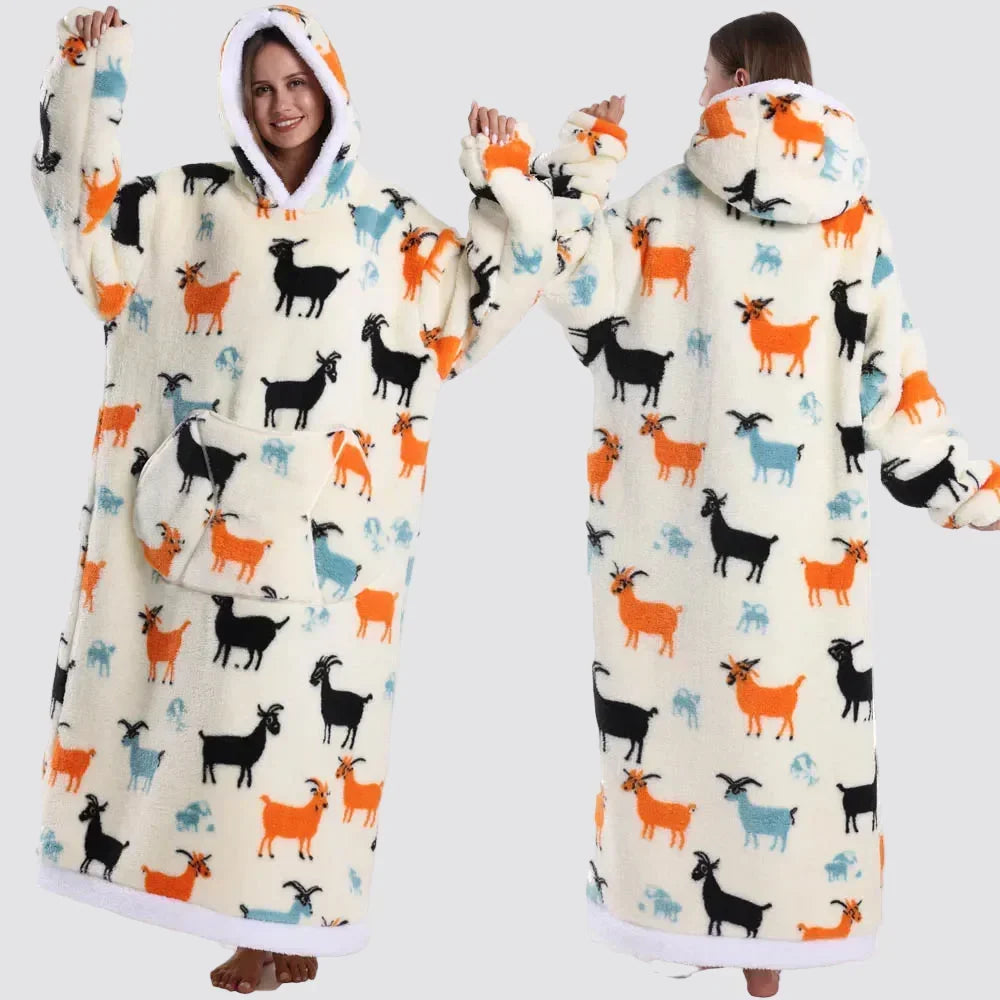 Hooded Blanket Oversized Double-Brushed Fleece Deep Hood & Pouch Pocket
