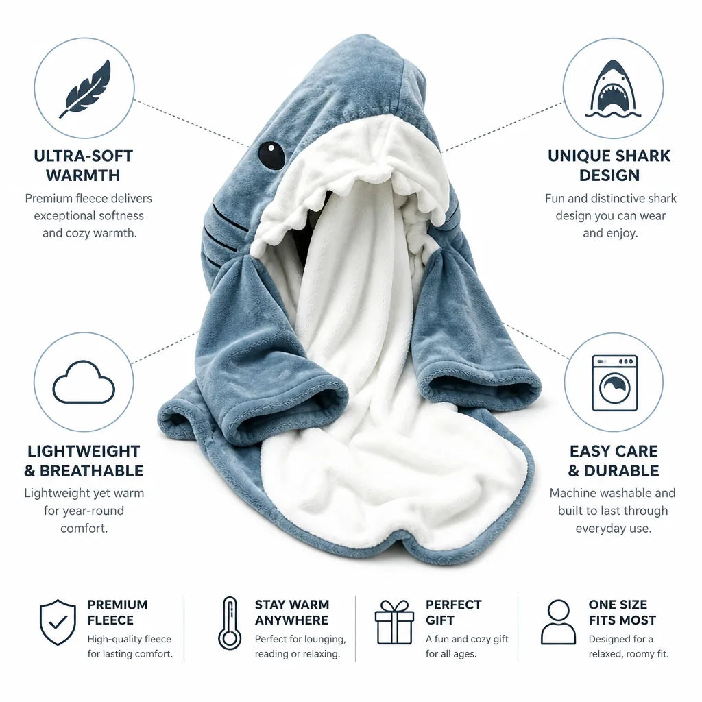 Hooded Blanket Shark Mouth Ultra-Soft Fleece