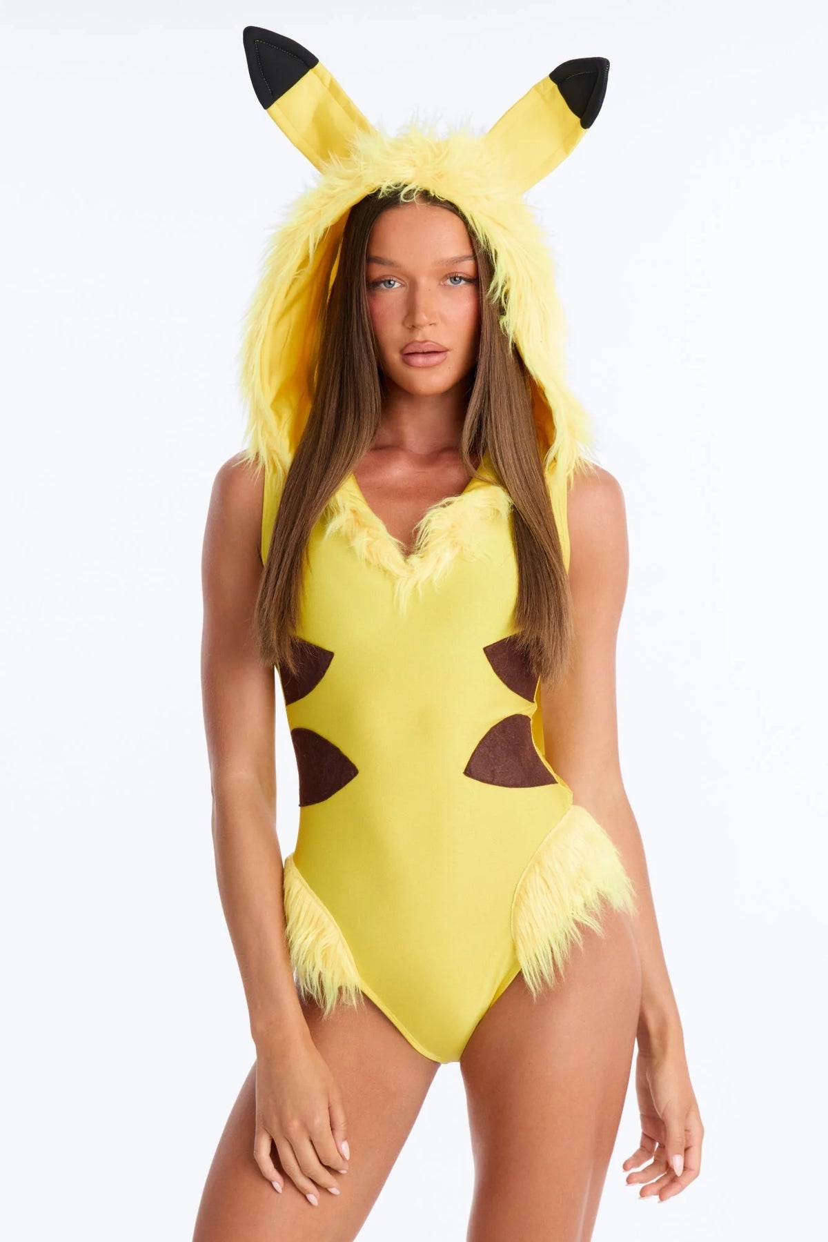 Hooded Bodysuit Costume Full-Body Zippered Fur-Trim Lightning Tail