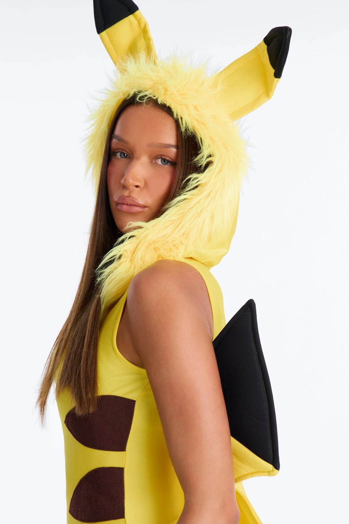 Hooded Bodysuit Costume Full-Body Zippered Fur-Trim Lightning Tail